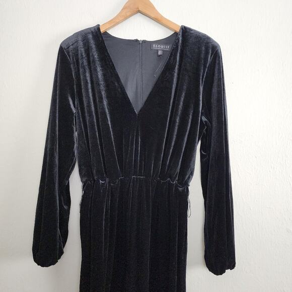 Eloquii Velvet Wide Leg Jumpsuit V-Neck Puff Sleeve Black Holiday 14 - Picture 6 of 12